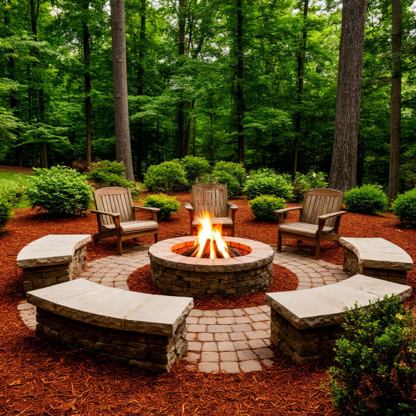 Cozy Backyard Firepit Pine Mulch