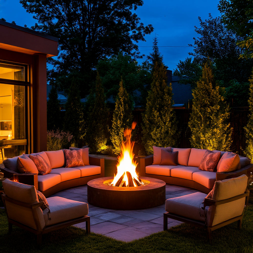 Cozy backyard design with fire