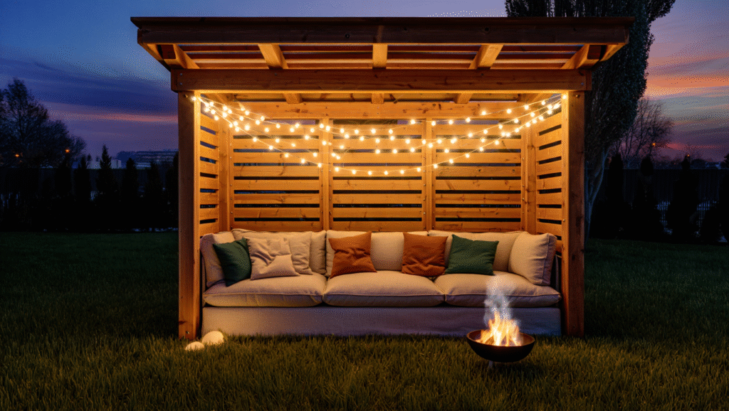 Backyard Pergola Pine Lighting