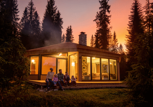 Family Pine Cabin Designs Sunset
