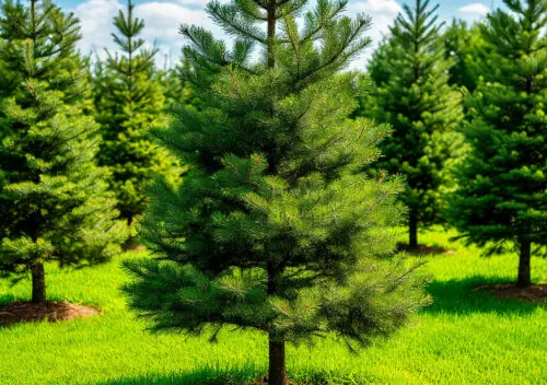 Beautiful healthy pine tree in a plant nursery.