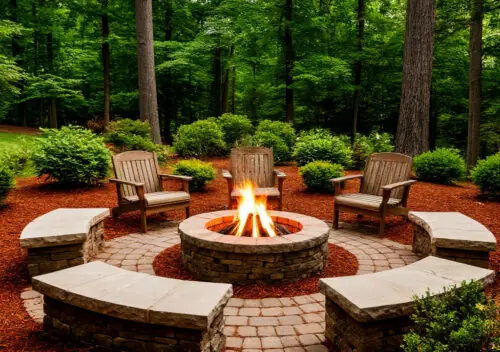 Cozy Backyard Firepit Pine Mulch