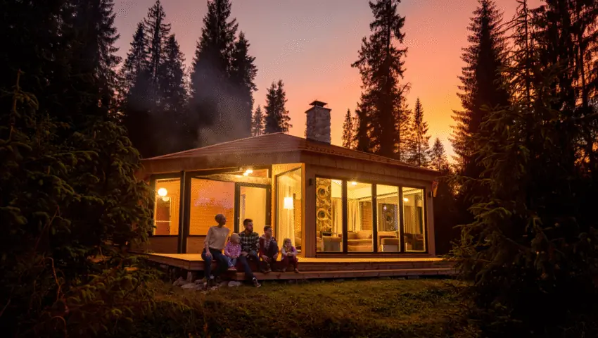 Family Pine Cabin Designs Sunset