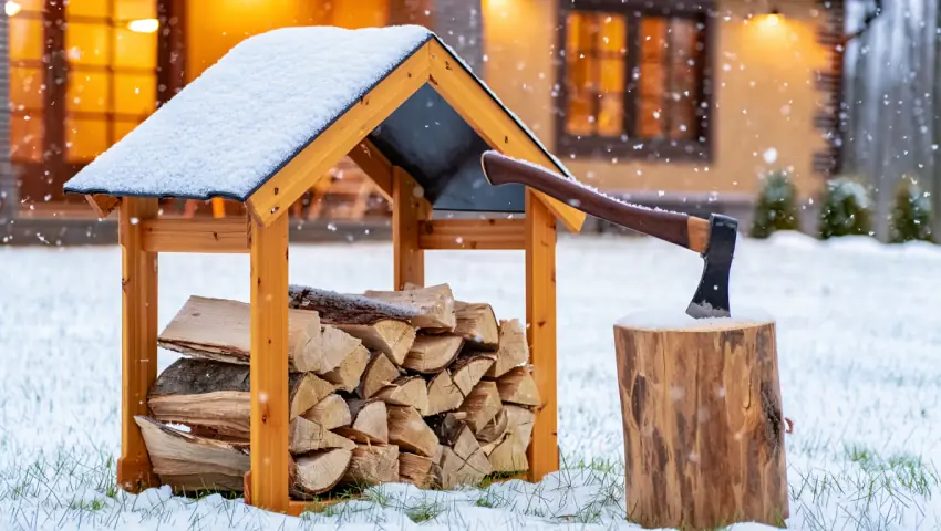 Sturdy Firewood Rack Outdoor In Winter